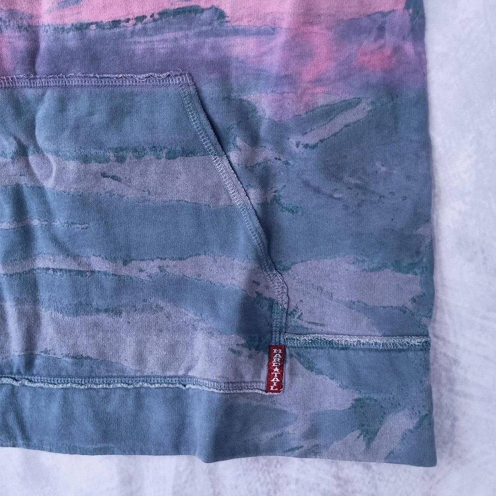 Hard Tail Forever Hand Dyed Ombre Kangaroo Pocket Short Sleeve Sweatshirt Top L - Picture 2 of 8